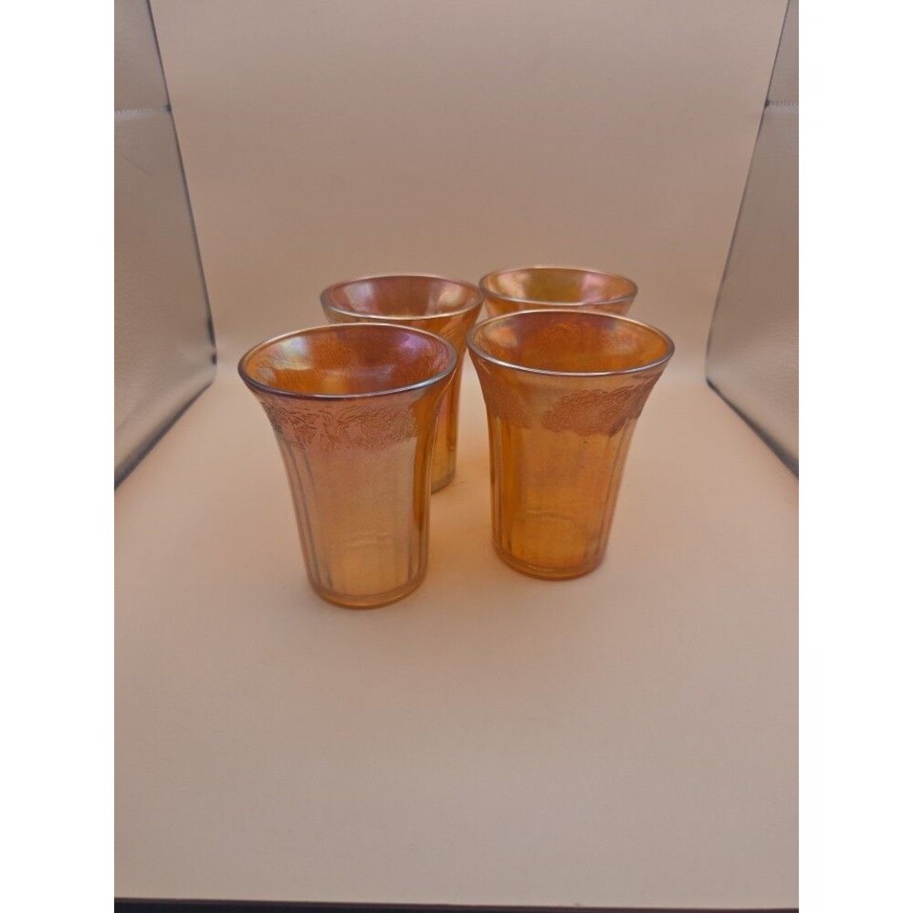 Vintage Hazel Atlas Fruits Marigold Tumblers 4 Carnival Glass
